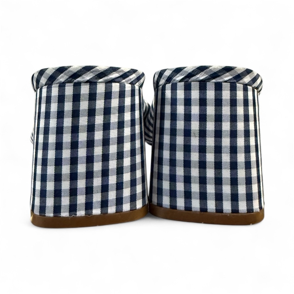 J.Crew Gingham Knotted Block Heel Mules Blue White - Picture 3 of 4